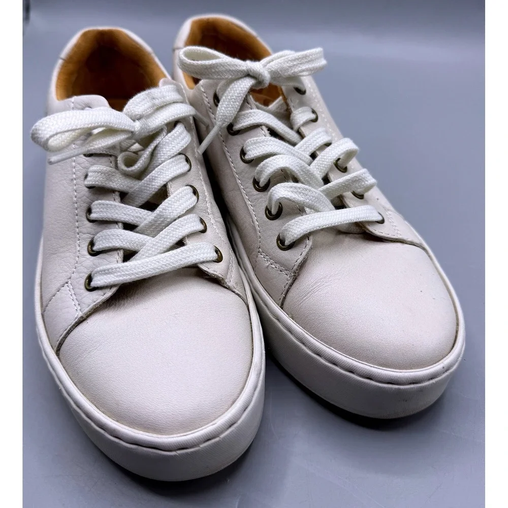 Born Mira Cream Leather Platform Sneakers Low Top Shoes BR0054301 Womens 6.5M